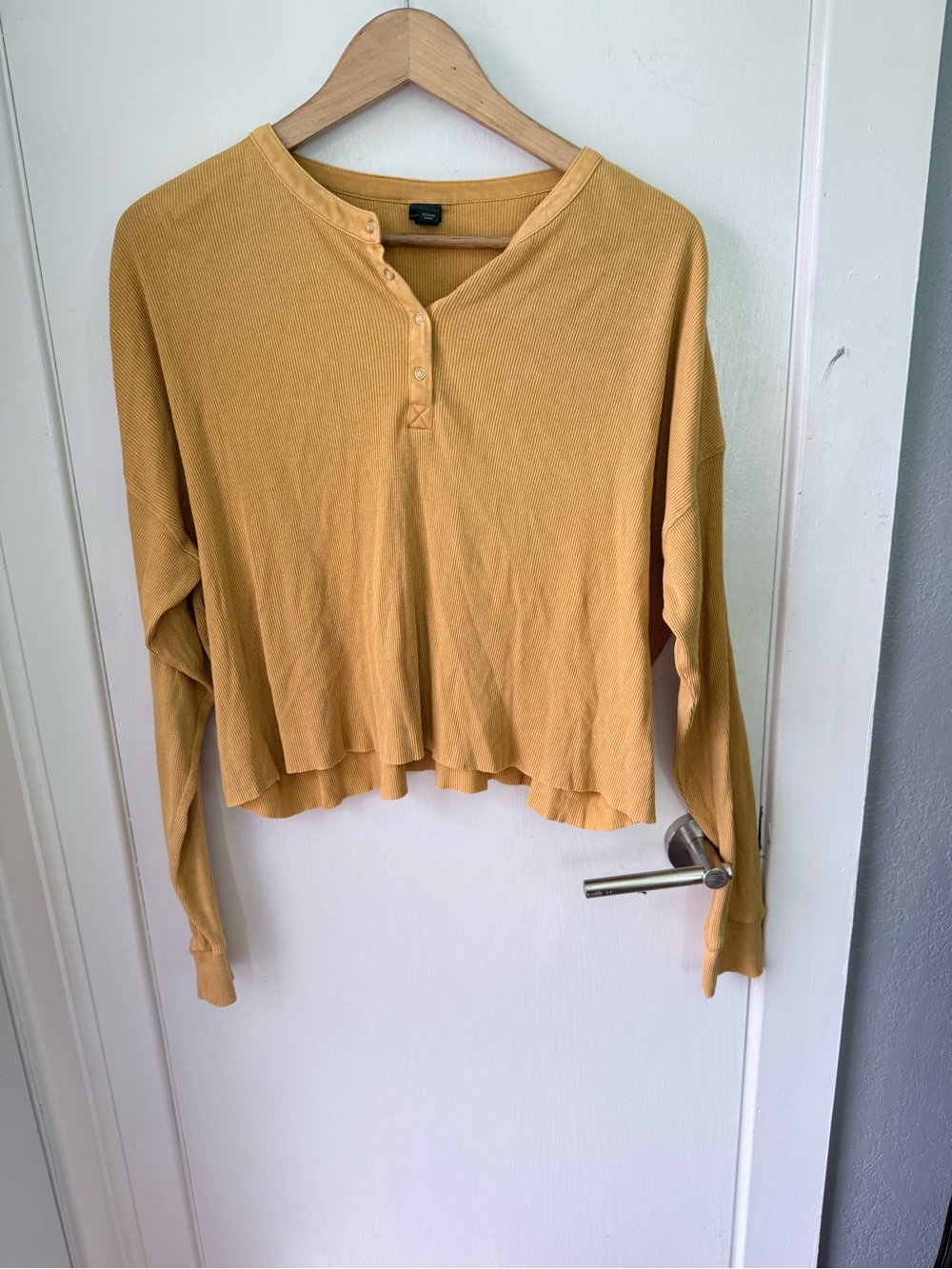 Target brand Mustard Long-Sleeve Henley Crop Top - Women